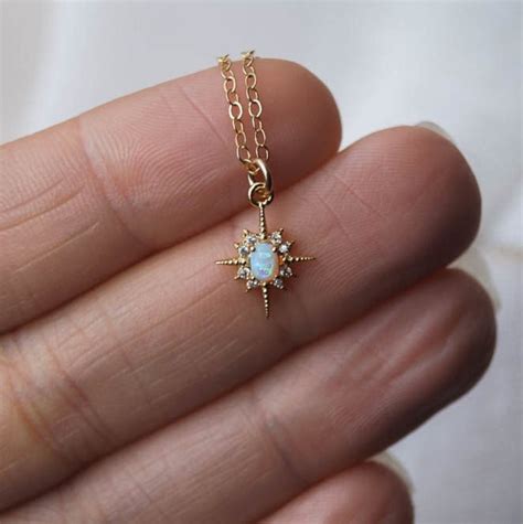Keira Star Necklace Opal Necklace Dainty Gold Necklace Opal Etsy
