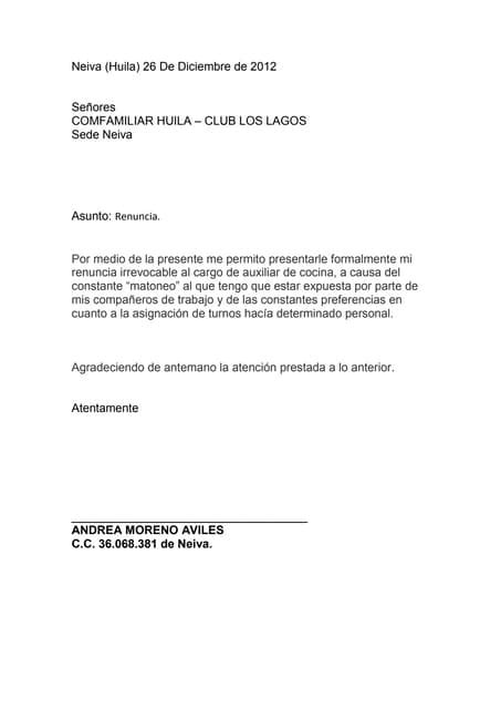 Ejemplo De Carta De Renuncia Inmediata En Nicaragua Compartir Carta