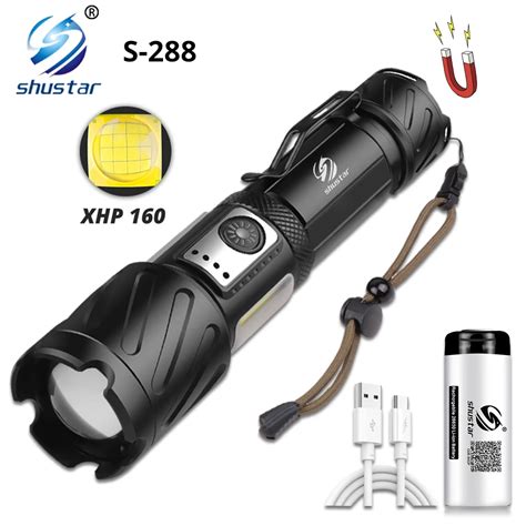 Powerful Xhp160 Led Flashlight With Side Cob Light Super Bright Torch