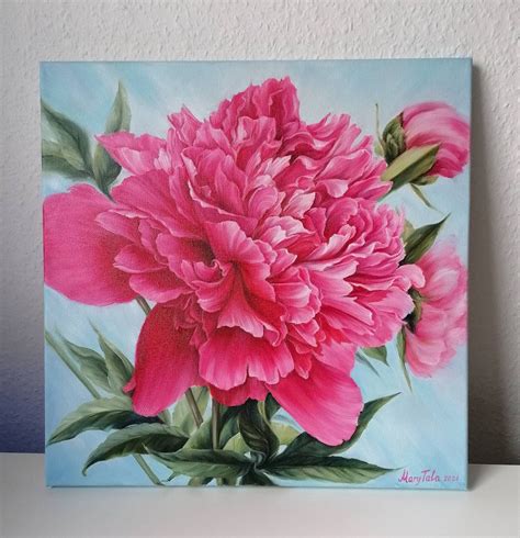 Peony Flower Painting Oil On Canvas Original Realistic Floral Etsy