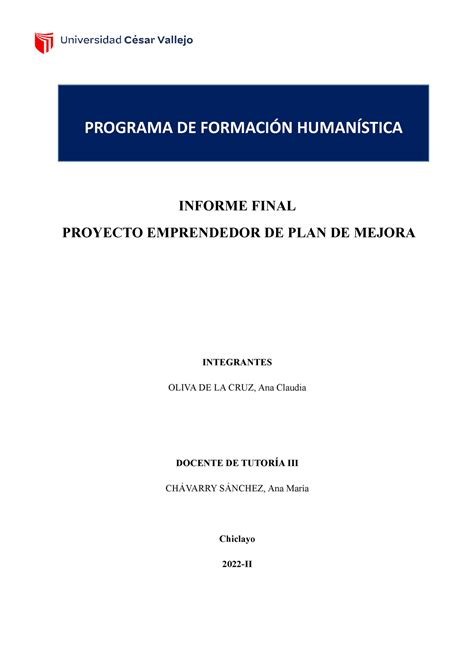 Informe Final Tutoria 3 INFORME FINAL PROYECTO EMPRENDEDOR DE PLAN