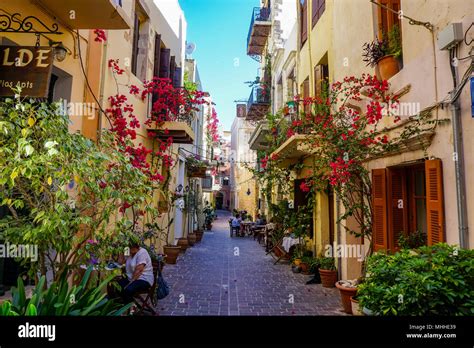 Street Scene In Old Town Chania Crete Greece Stock Photo Alamy