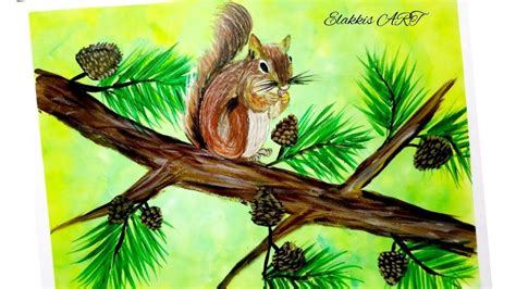 🐿️how To Paint Squirrel I Squirrel With Pine Cone I Easy Acrylic