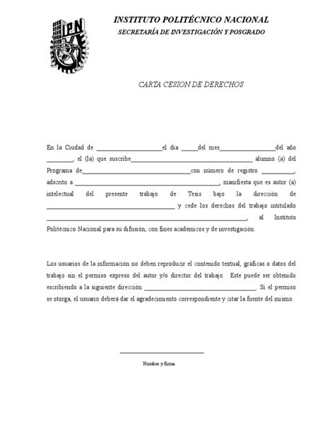 Carta Cesión De Derechos Pdf Escuelas Science