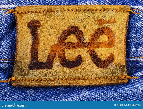 Closeup Of Leather Label Of Lee Brand Denim Jeans Editorial Stock Image