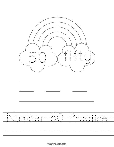 Number 50 Practice Worksheet Twisty Noodle