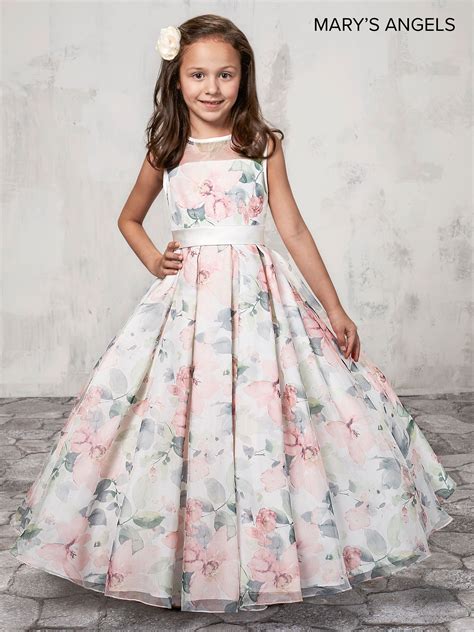 Long Floral Print Flower Girl Dress By Marys Bridal Mb9009 Kids Gown