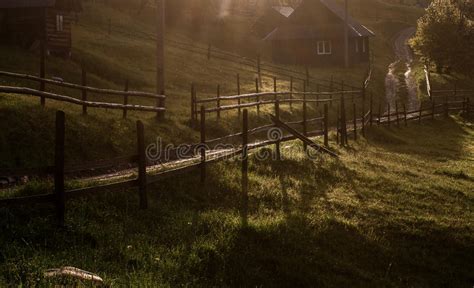Morning Sun Rays In The Fog Mountains House Stock Image Image Of Hill