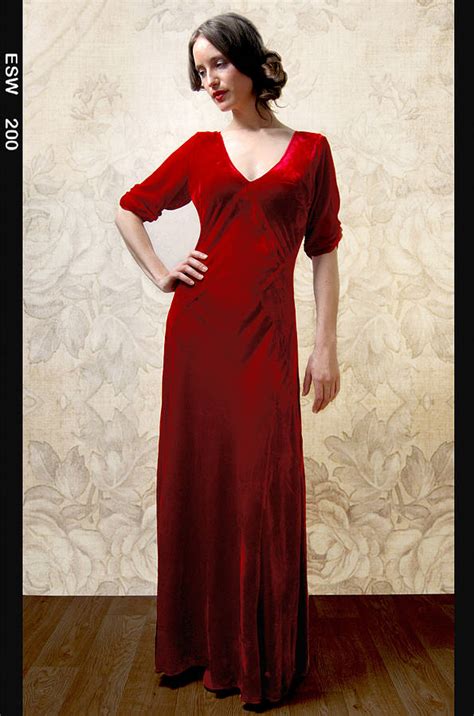 1940s Style Maxi Dress In Deep Red Silk Velvet By Nancy Mac