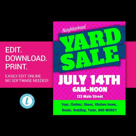 Editable Yard Sale Sign Garage Sale Sign Yard Sale Flyer Yard Etsy