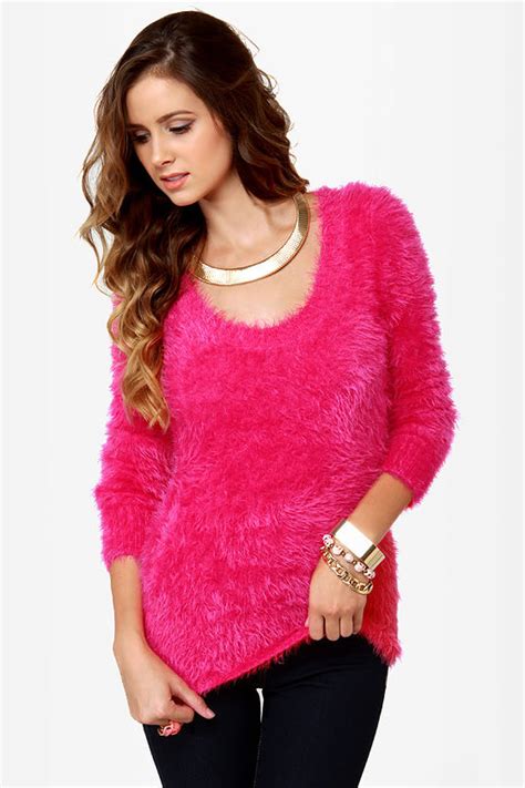 Adorable Hot Pink Sweater Fuzzy Sweater 4100 Lulus
