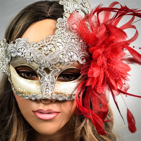 Red Masquerade Masks Red Feather Masquerade Mask Halloween Etsy