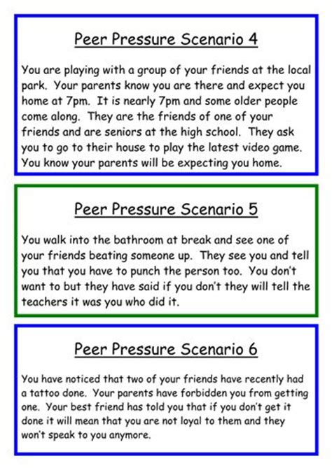 Peer Pressure Scenario Cards Peer Pressure Peer Pressure Activities Peer Pressure Lessons