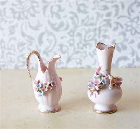 Lefton China Bud Vases Pink Vase Flower Vase Hand Painted
