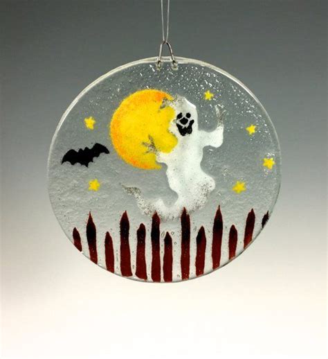 Halloween Suncatcher Fused Glass Ghost Window Hanging Etsy Fused Glass Halloween Party