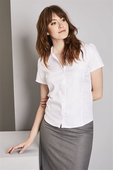 Womens Prestige Short Sleeve Shirt White Herringbone Simon Jersey
