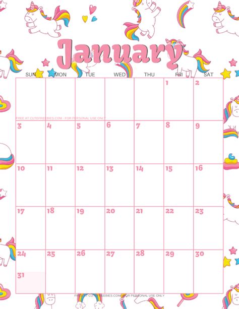 We now have posted some available calendars to suit your needs that exist for free. Cute Unicorn 2020 2021 Calendar - Free Printable! - Cute Freebies For You in 2020 | Kids ...