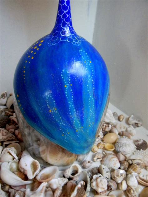 Blue Mermaid Wine Glass Hand Painted Ocean Themed