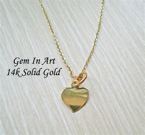 Heart Necklace Gold Solid Gold Pendant Heart Pendant 14k Etsy