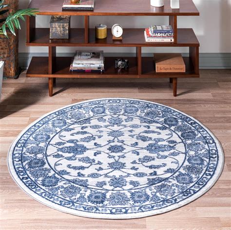 White-Blue 5' x 5' Boston Round Rug | Rugs.com