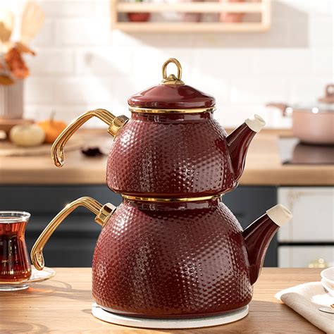 Red Color Glory Enamel Turkish Tea Pot Kettle Turkish Teapot Tea