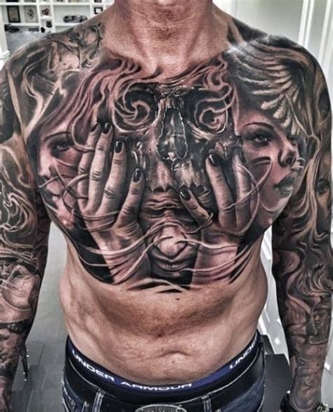50 Skull Chest Tattoo Designs For Men Haunting Ink Ideas Chest