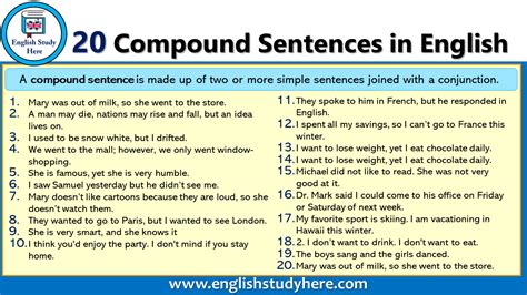 20 Compound Sentences In English English Study Here