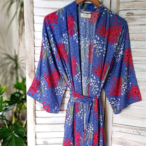 Snow Desert Pea Floral Kimono Dressing Gown By Verry Kerry
