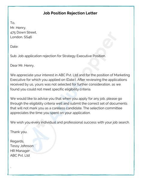 Sample Rejection Letters Format Template And How To Write Sample