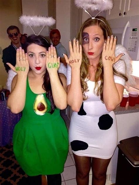 throw on a halo to make this holy guacamole holy cow bff costume even more hilarious