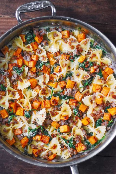 Creamy Roasted Butternut Squash Pasta With Sausage And Spinach Julia