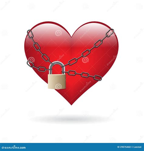 Red Heart Locked With Chain Stock Photo Image 29076460