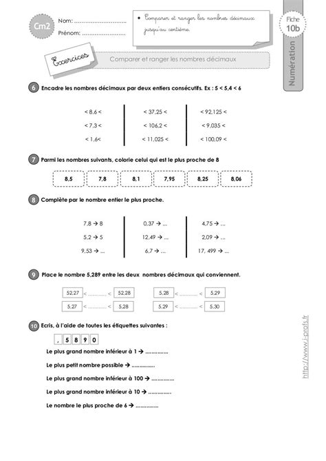 cm2 exercices nombres decimaux comparer ranger par eric - Cours PDF