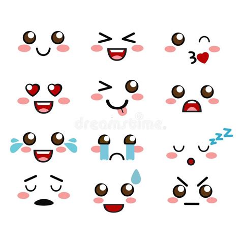 Émoticônes De Sourire De Kawaii Emoji Japonais Illustration De Vecteur