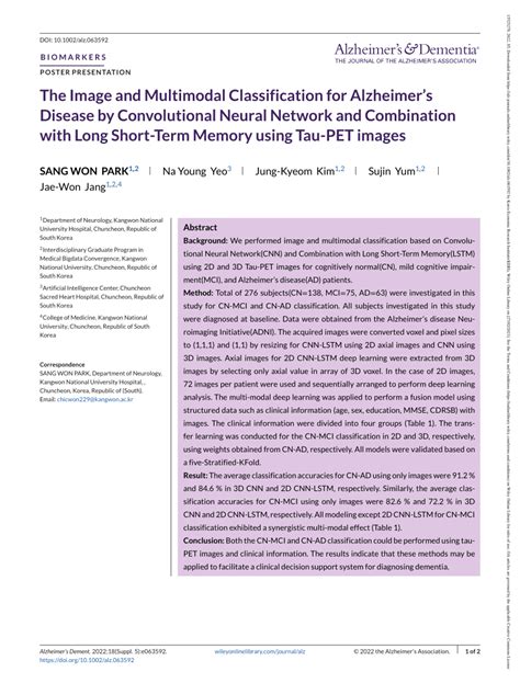 Pdf The Image And Multimodal Classification For Alzheimers Disease