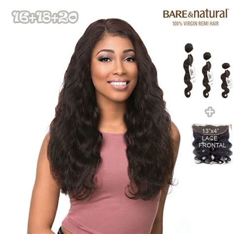 Sensationnel Bare And Natural Virgin Remi Human Hair Lace Frontal Bundle Deal Body Wave 161820
