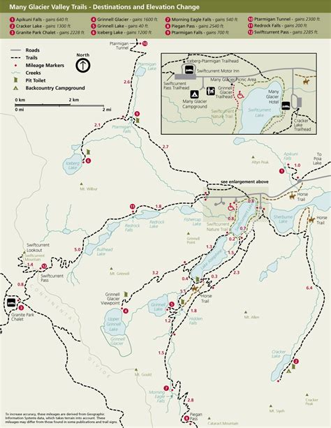 Glacier National Park Hiking Maps Cities And Towns Map