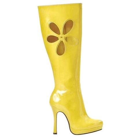 Womens Yellow Gogo 60s 70s Go Go Boots Knee High Boots Hippie Hippy