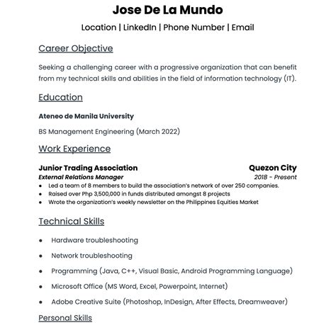 Fresh Graduate Resume Templates 12 Free Word Excel And Pdf Formats