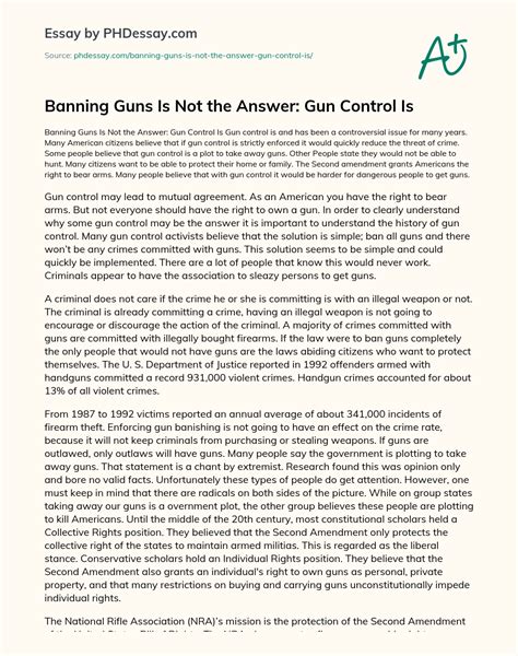 Banning Guns Is Not The Answer Gun Control Is Essay Example Phdessay Com