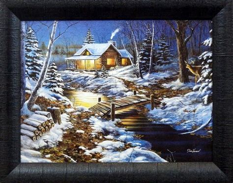 Jim Hansel Woodland Retreat Cabin Winter Stream Art Print Framed