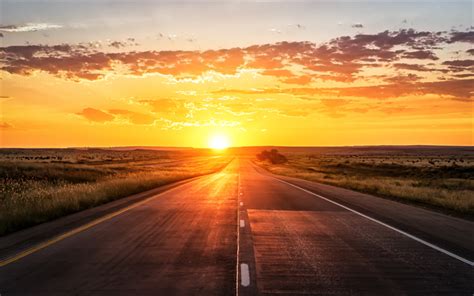 Download Wallpapers Sunset Bright Sun Road Skyline Horizon