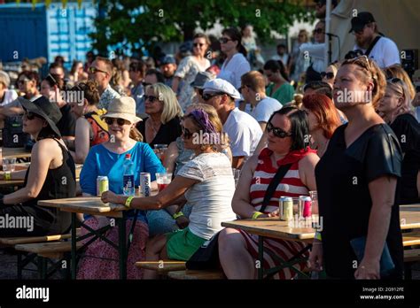 Audience At Outdoor Concert Stock Photo Alamy