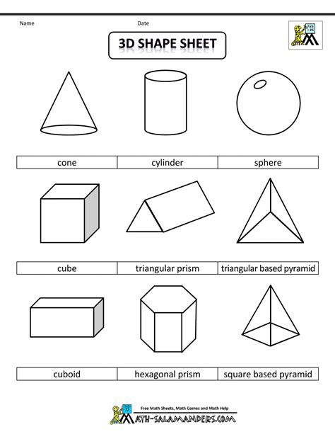 3d Geometric Shapes Sheet Bw 1000×1294 Pixels Shapes Worksheet