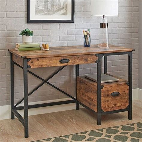 Farmhouse Rustic Small Corner Desk Pine Weathered Wood Finish With