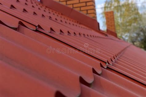 Decorative Metal Roof Background Texture On Red Metal Roof Tiles Stock