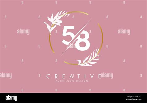Number 58 5 8 Logo Design With Golden Circle And White Leaves On