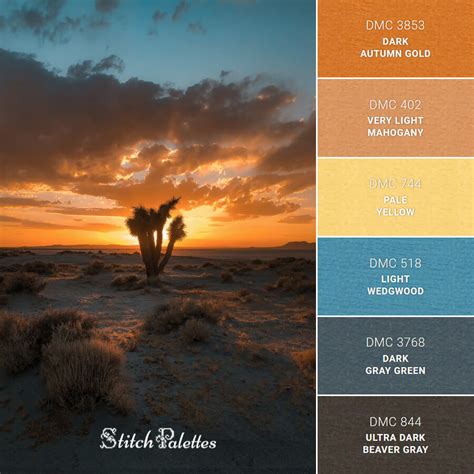 Desert Sunset Embroidery Color Palette With Thread Codes