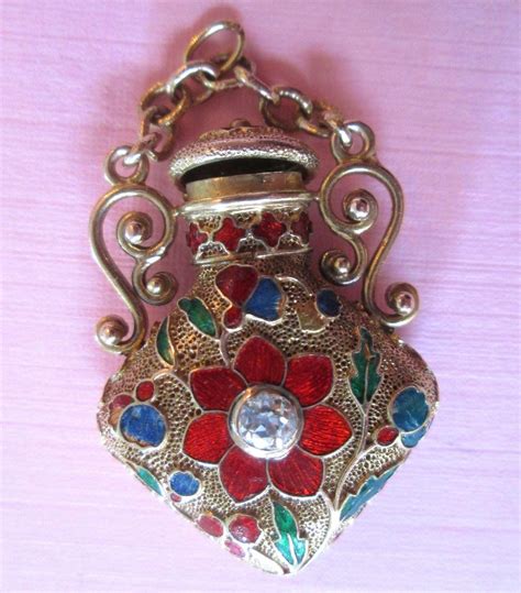 Victorian Old Mine Cut Diamond And Enamel Chatelaine Perfume Bottle