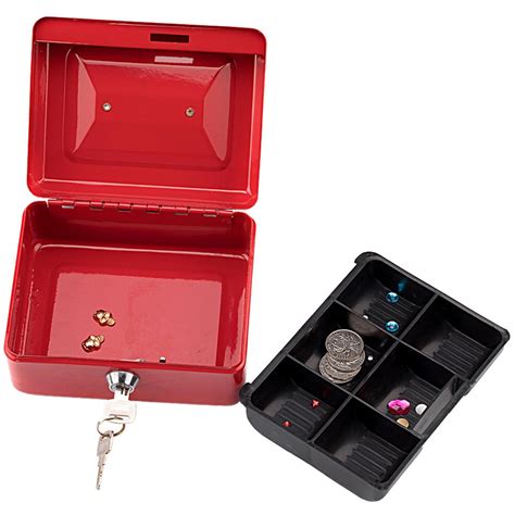 stainless steel tiered cash money box lock locking bank safe key security tray ebay
